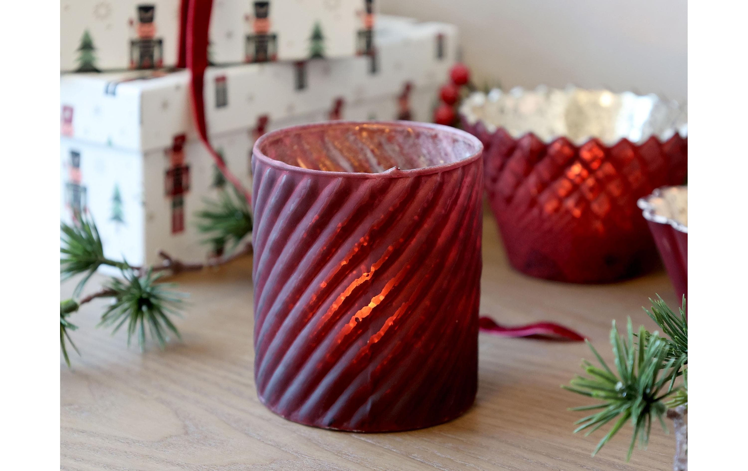 Chic Antique Windlicht 8.5 cm, Glas, Bordeaux