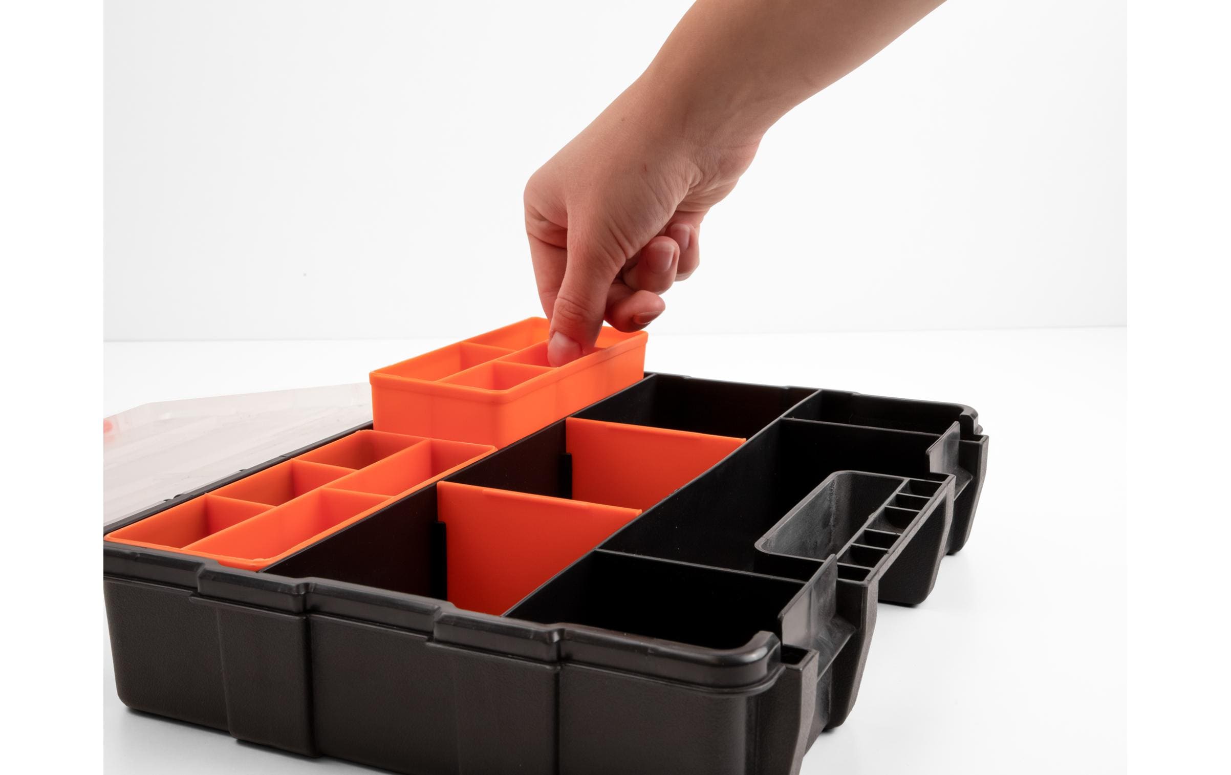 Delock Sortimentskasten Orange / Schwarz 21 Fächer