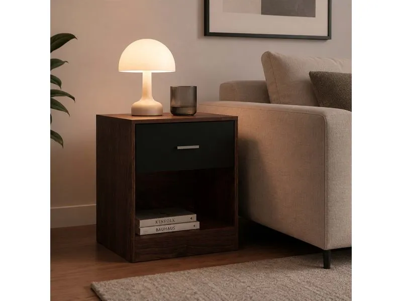 relaxdays Nachttisch 39 x 41 cm, Schwarz/Braun , 2er Set relaxdays Nachttisch 39 x 41 cm, Schwarz/Braun , 2er Set