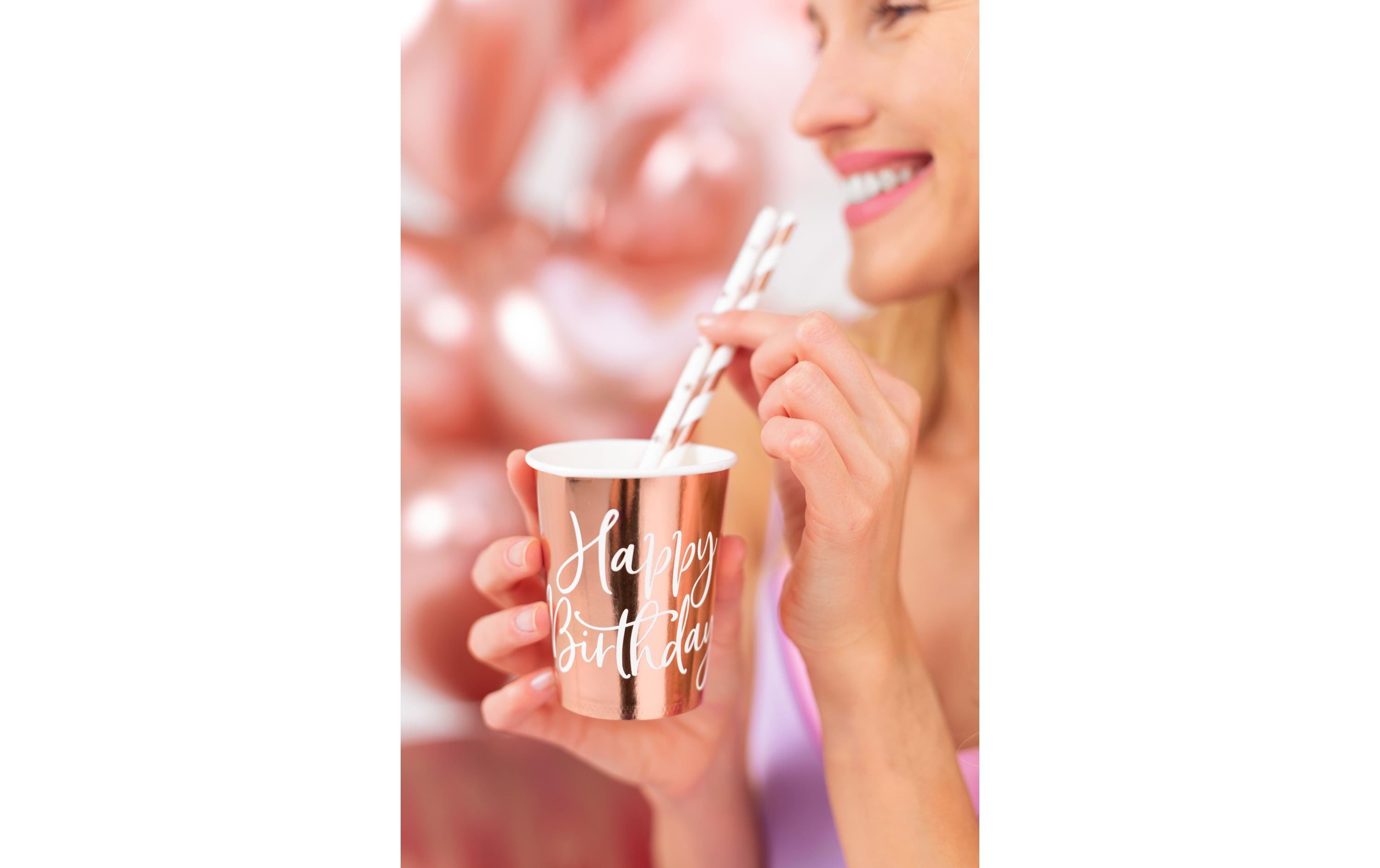 Partydeco Einwegbecher Happy Birthday 260 ml, 6 Stück, Rosegold