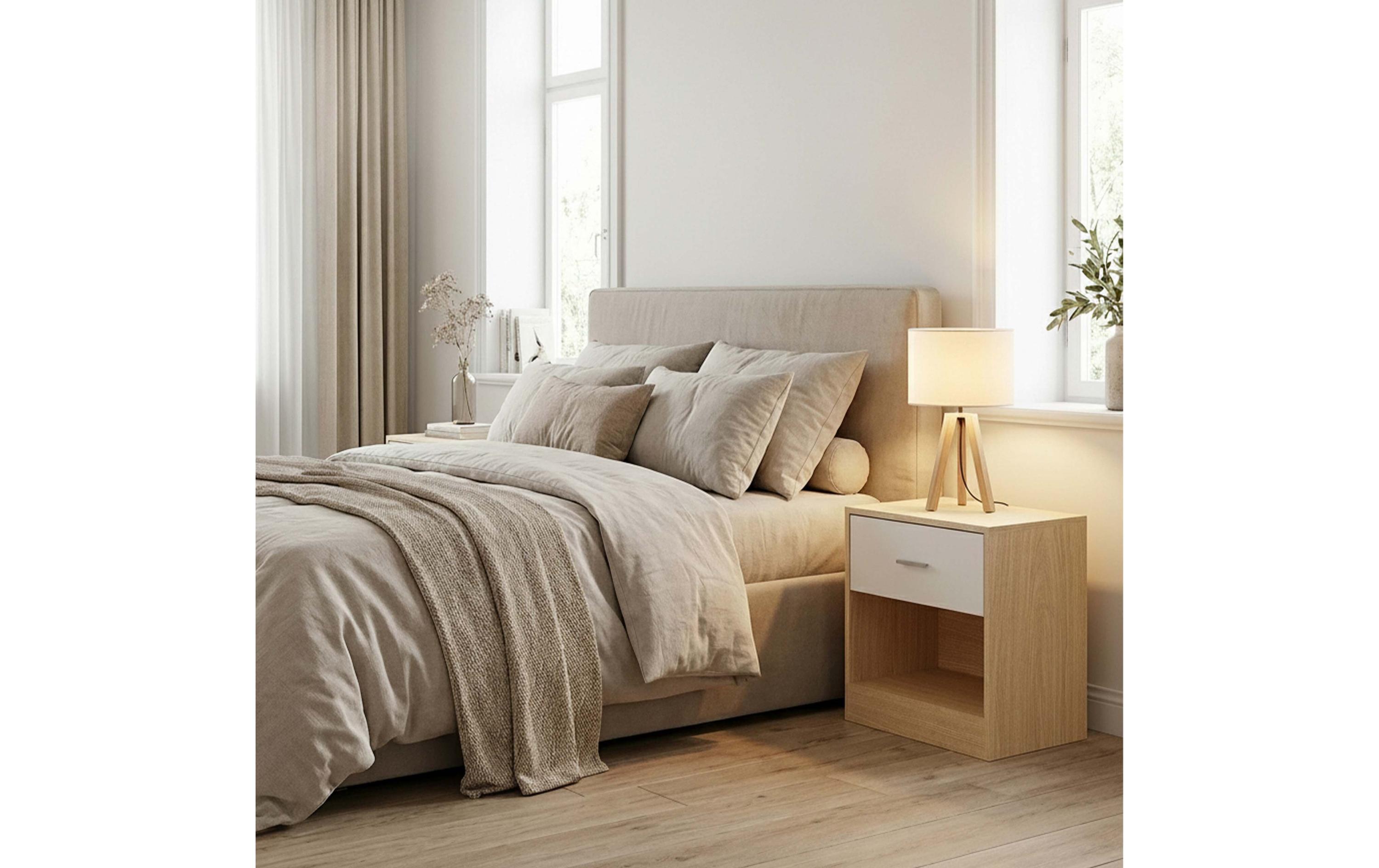 relaxdays Nachttisch 39 x 41 cm, Weiss/Braun , 2er Set