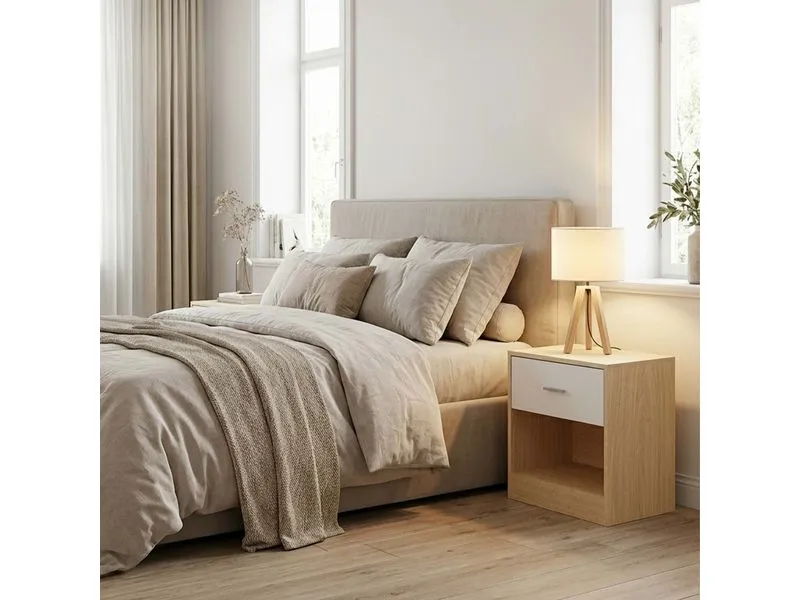 relaxdays Nachttisch 39 x 41 cm, Weiss/Braun , 2er Set relaxdays Nachttisch 39 x 41 cm, Weiss/Braun , 2er Set