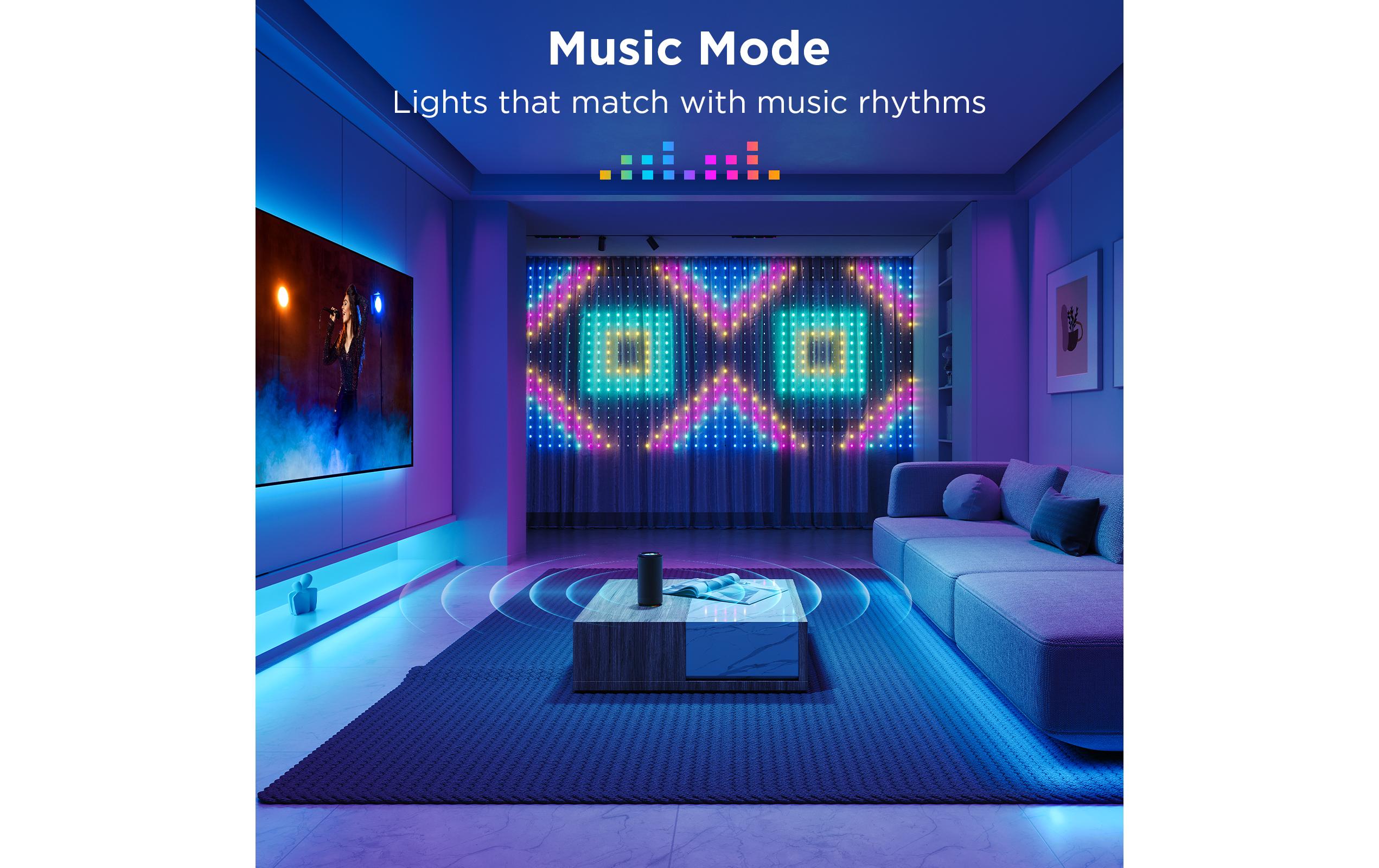 Govee LED-Stripe Curtain Lights RGBIC, 25 Watt, 1.5 x 1.5m