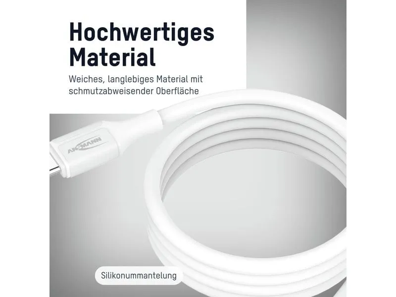 Ansmann Magnetisches Silikonkabel USB-C auf USB-C, weiss, 120 cm Ansmann Magnetisches Silikonkabel USB-C auf USB-C, weiss, 120 cm