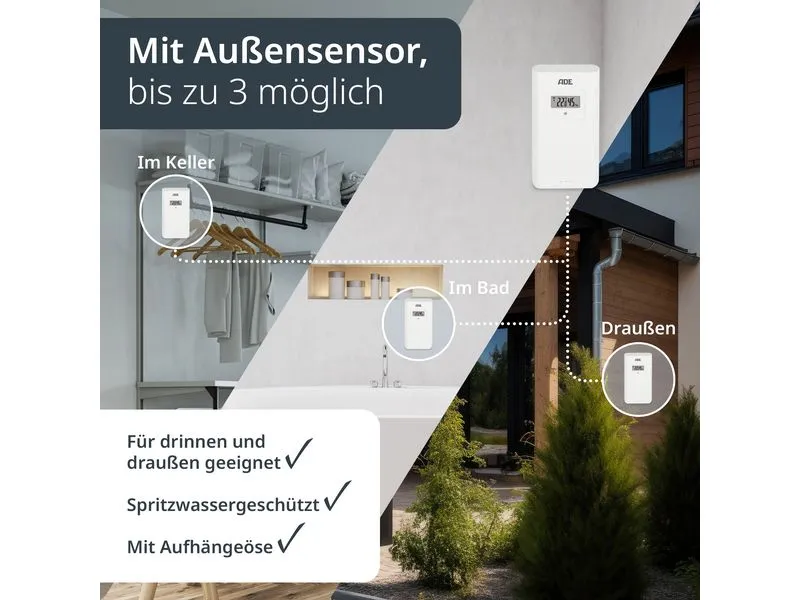 ADE Wetterstation mit Funk-Aussensensor Holz-weiss ADE Wetterstation mit Funk-Aussensensor Holz-weiss