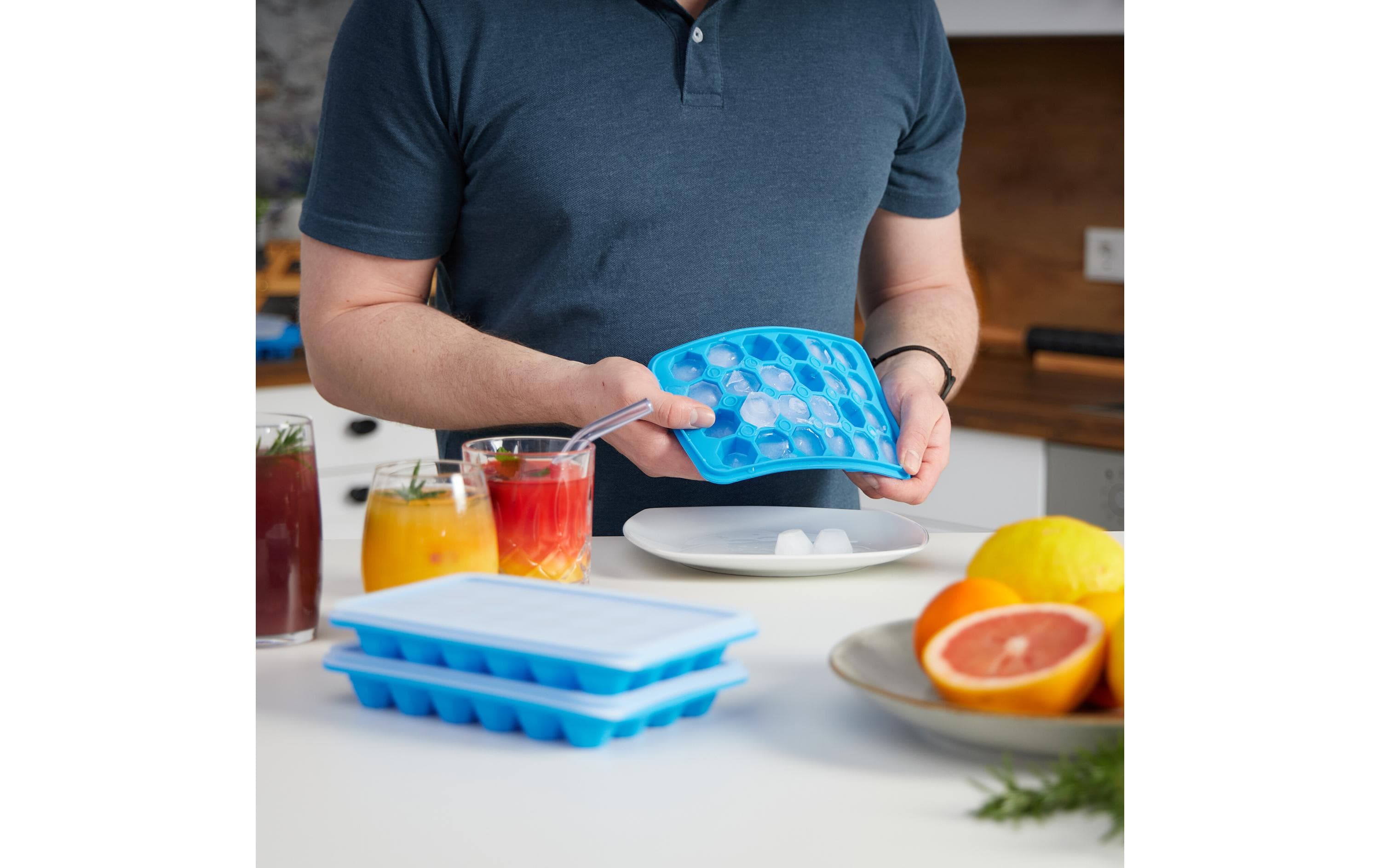 relaxdays Eiswürfelform Diamant 3 Stück, Blau/Transparent