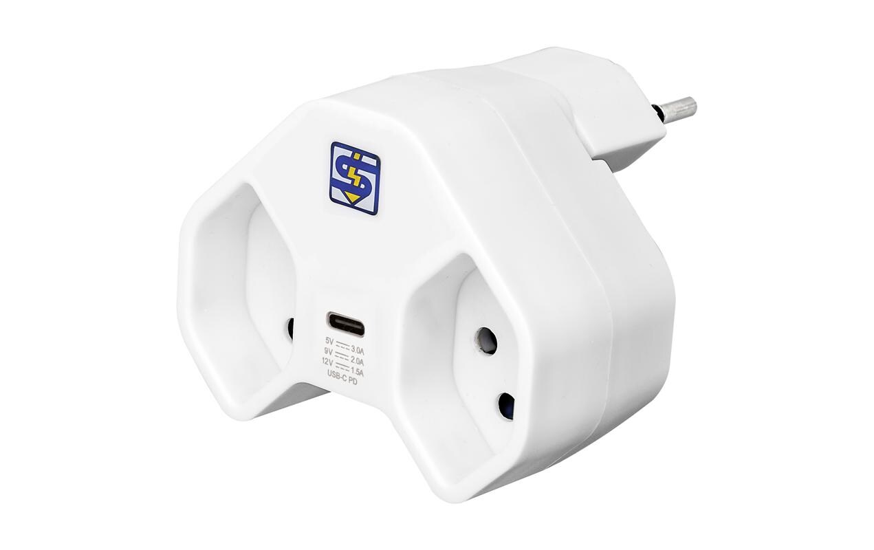 STEFFEN Abzweigstecker 2 x T13 USB-C, Weiss, drehbar 320°