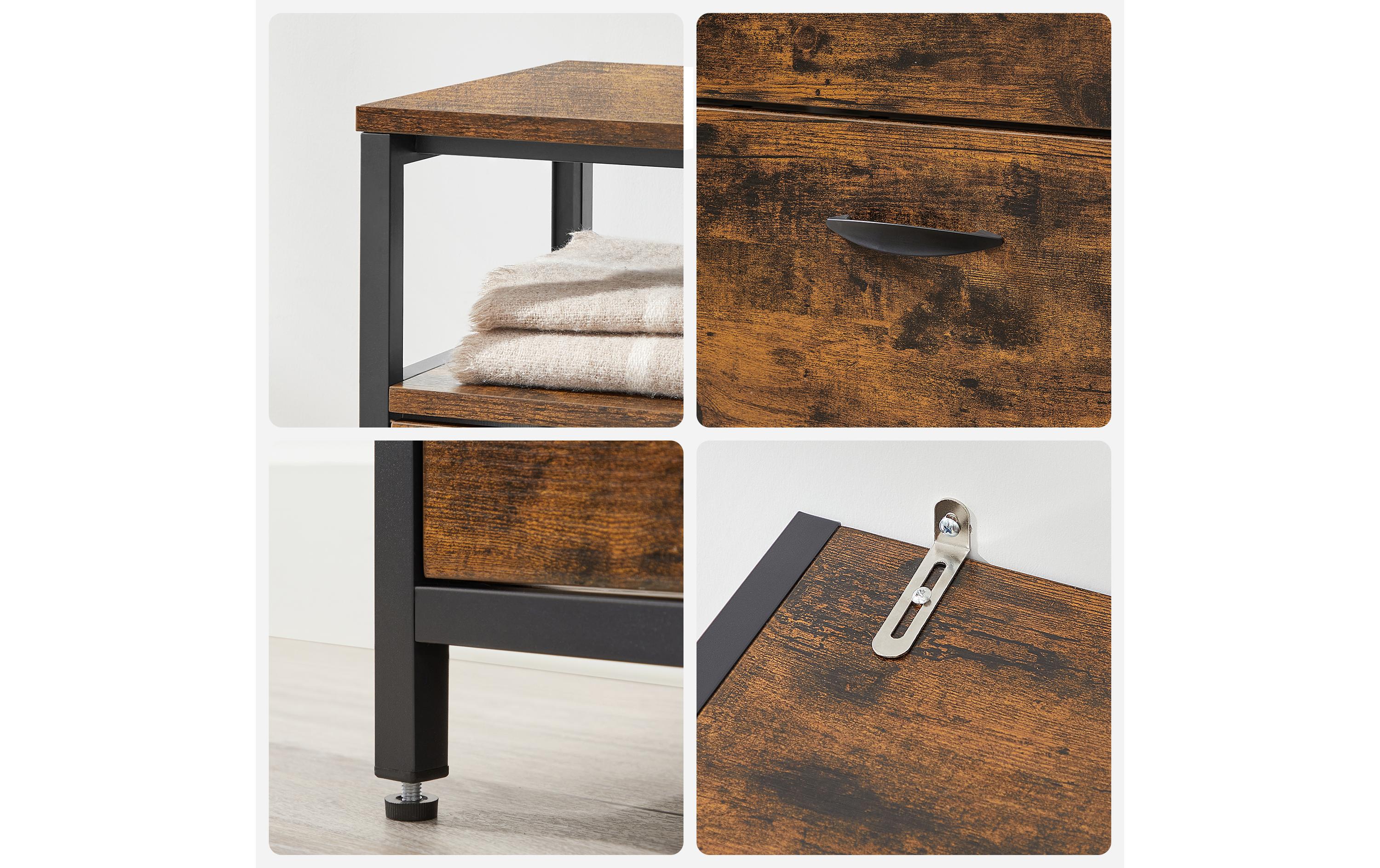 VASAGLE Schuhschrank mit 4 Klappen 95 x 98.3 cm, Braun/Schwarz