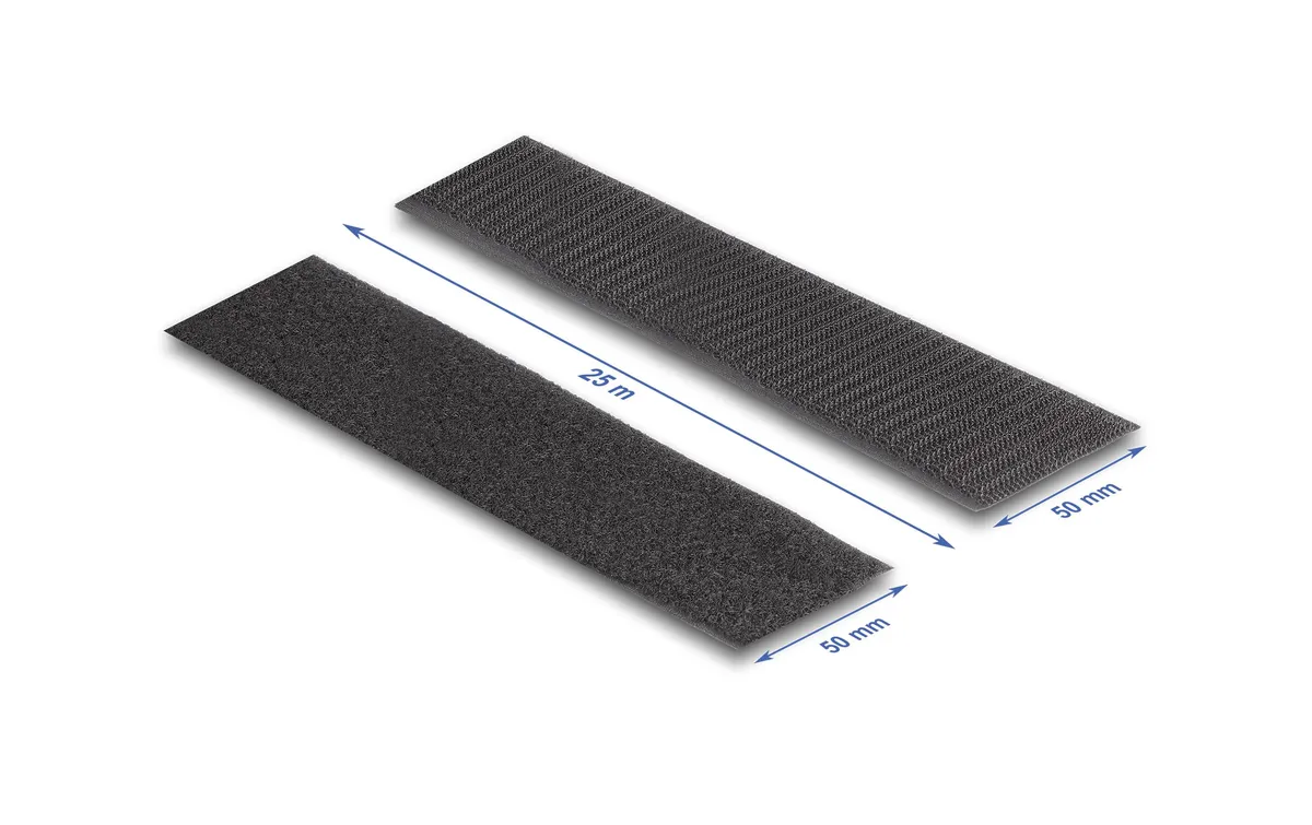 Delock Klettband 25m x 50mm Strapazierfähig Schwarz Delock Klettband 25m x 50mm Strapazierfähig Schwarz