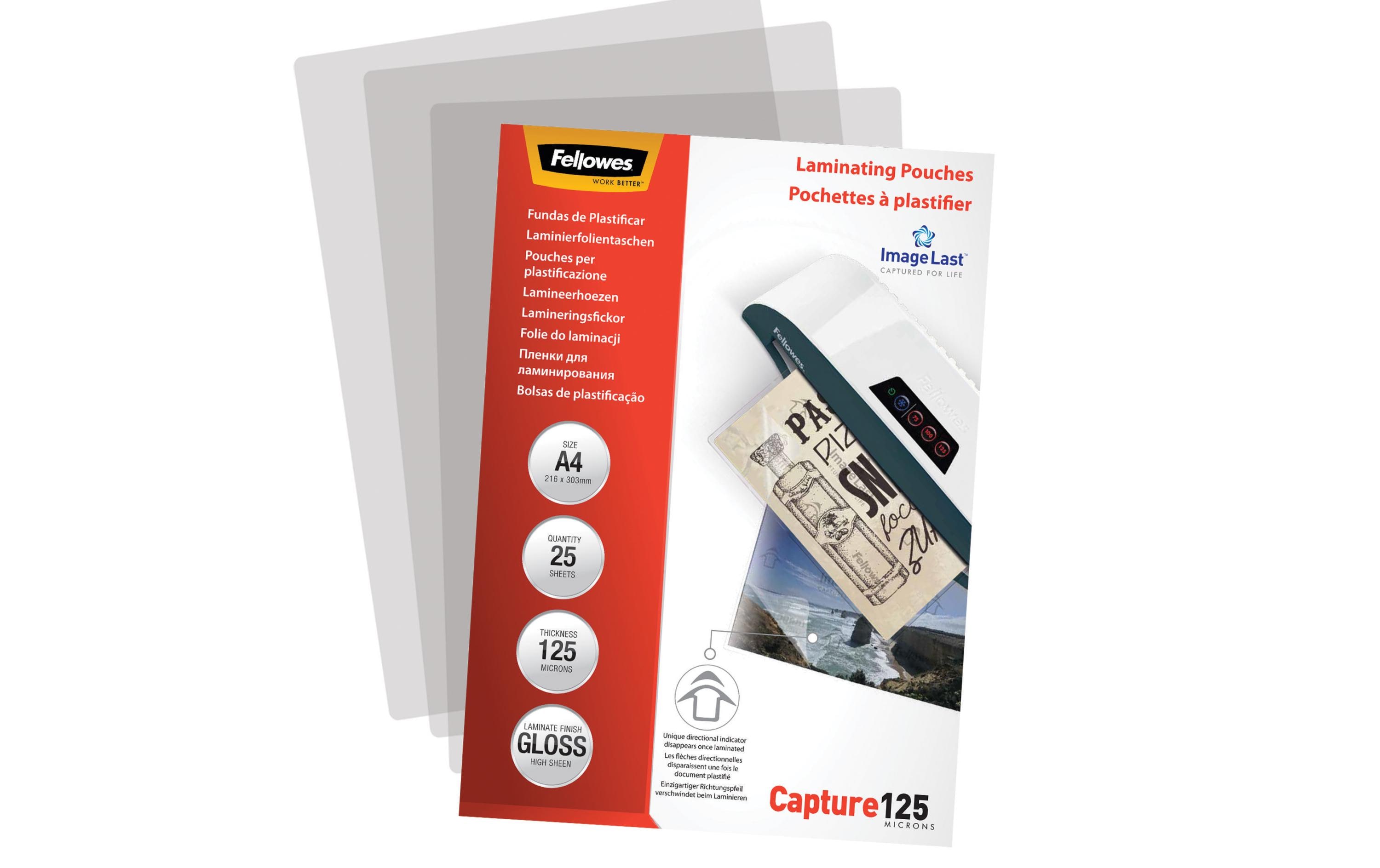 Fellowes Laminierfolie A4, 125 µm, 25 Stück, Glänzend Fellowes Laminierfolie A4, 125 µm, 25 Stück, Glänzend