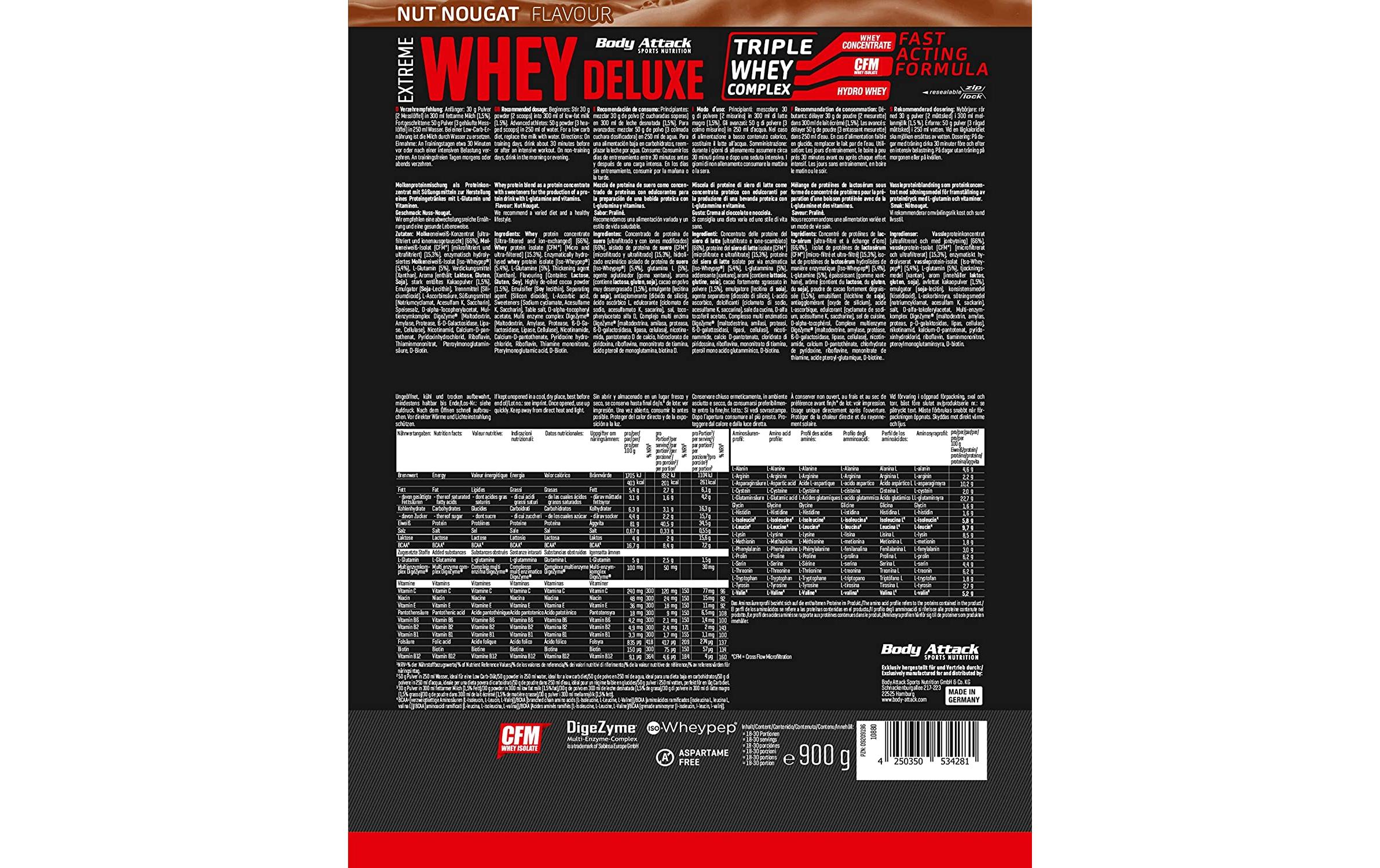 Body Attack Pulver Extreme Whey Deluxe Cookie/Crème 900 g