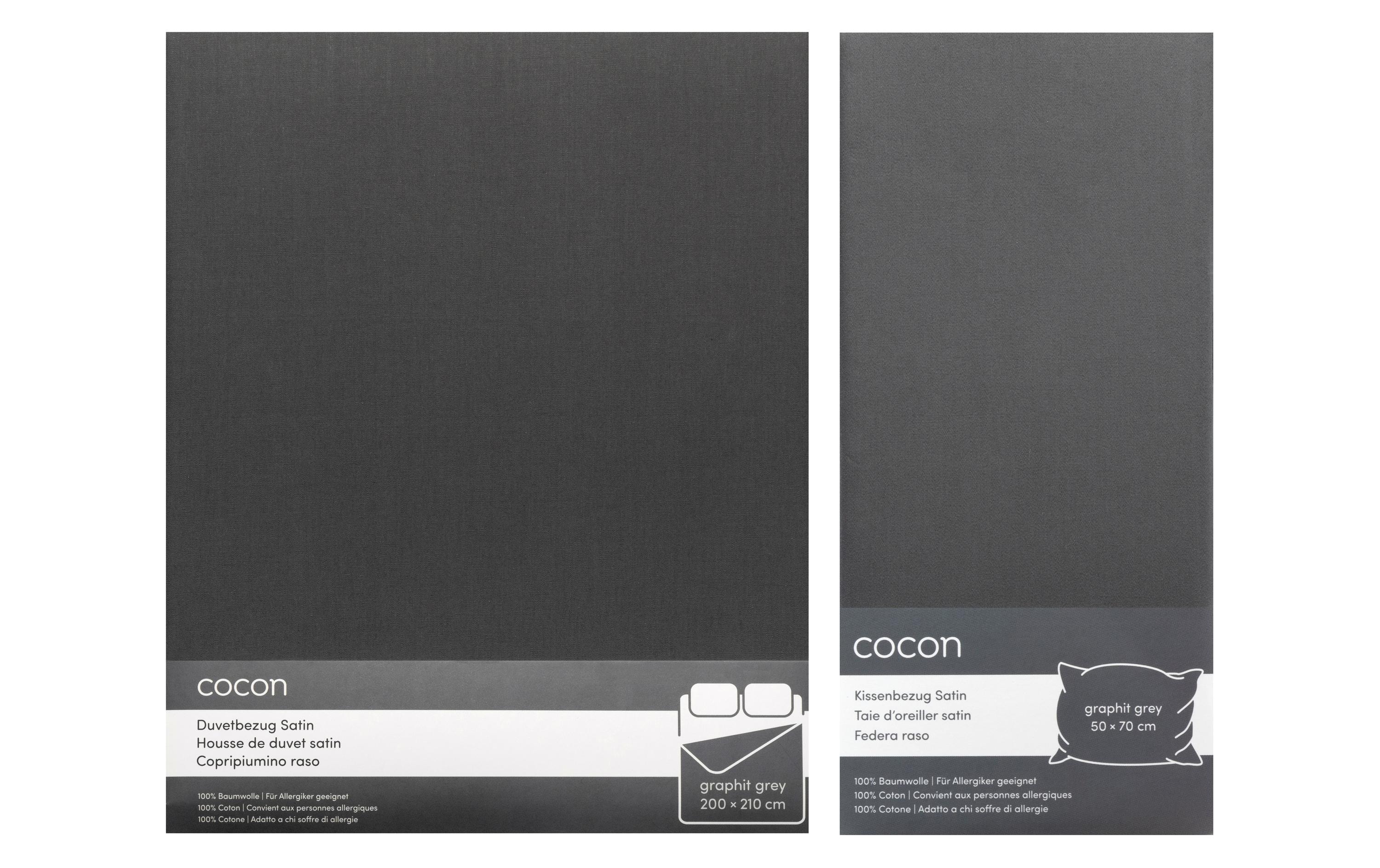 COCON Bettwäsche Satin 200 x 210 / 50 x 70, Graphit