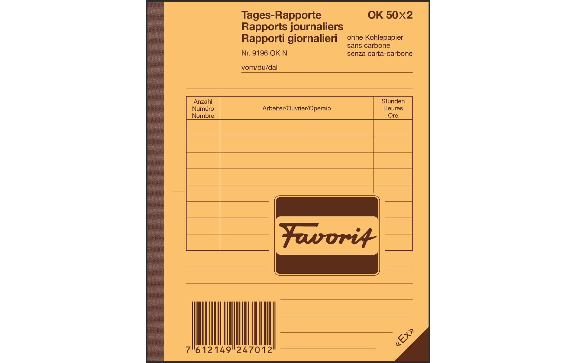 Favorit Durchschreibeblock 113 x 144 mm Tages-Rapporte