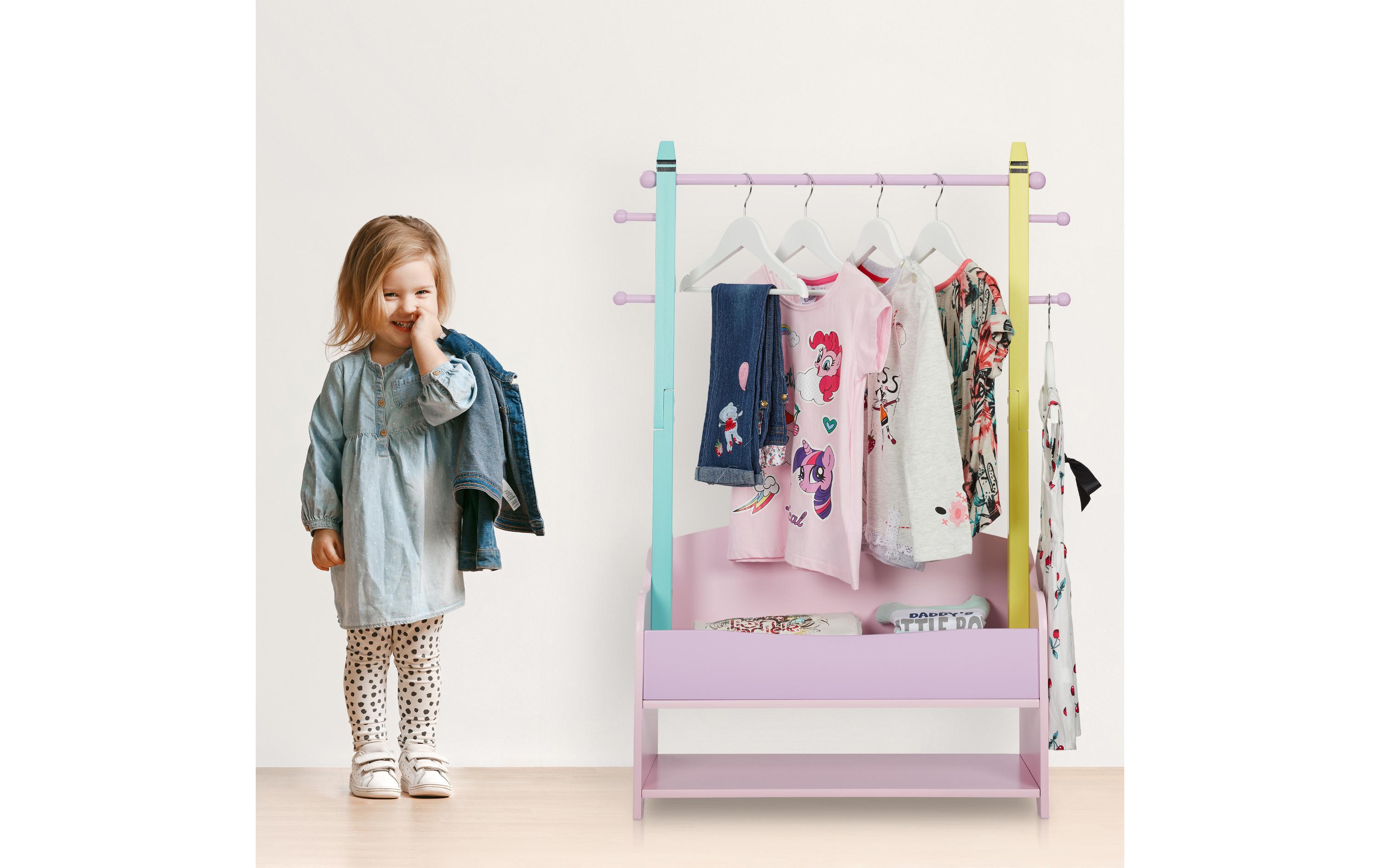 relaxdays Kleiderständer für Kinder 71 x 100.5 cm, Gelb/Rosa/Türkis