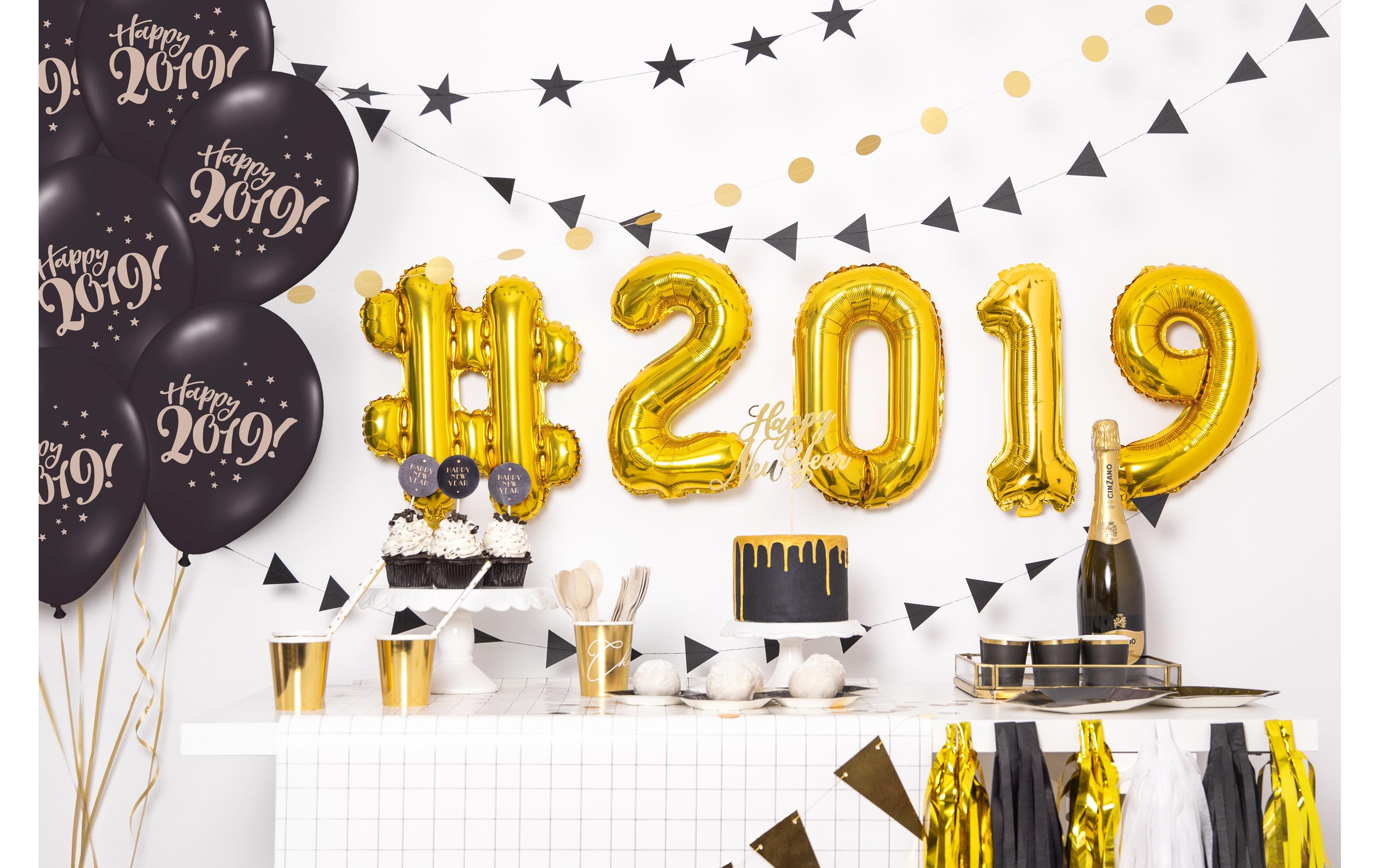 Partydeco Kuchen-Topper Happy New Year 1 Stück, Gold