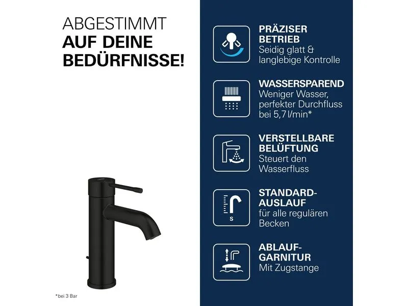 GROHE Essence New S-Size mit Ablaufgarnitur Schwarz