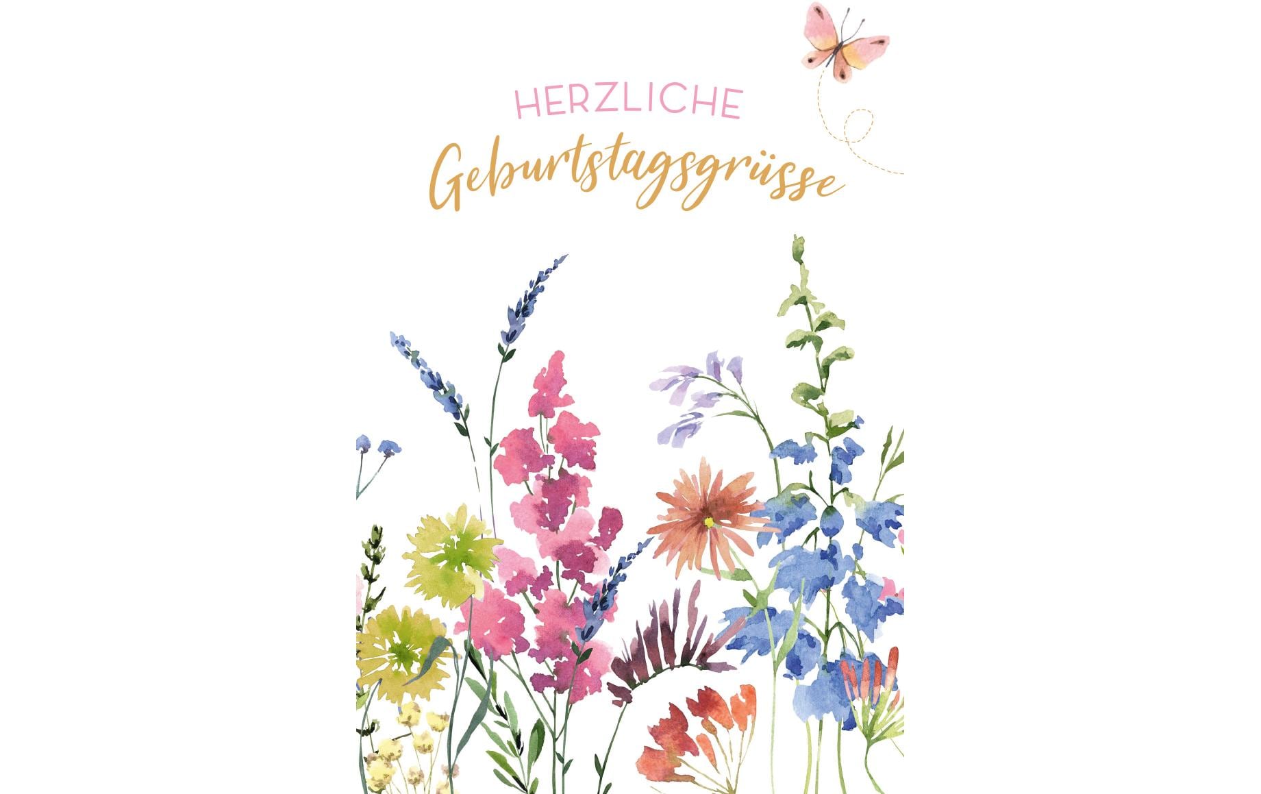 ABC Geburtstagskarte Bunte Blüten mit Schmetterling B6