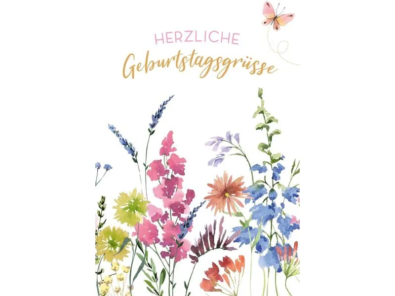 ABC Geburtstagskarte Bunte Blüten mit Schmetterling B6 ABC Geburtstagskarte Bunte Blüten mit Schmetterling B6