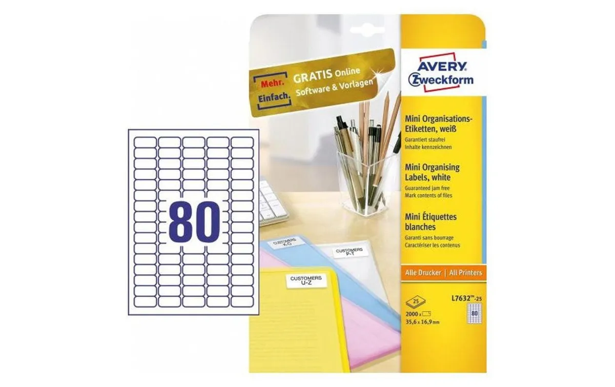 Avery Zweckform Mini-Etiketten L7632 - 25 35.6 x 16.9 mm Avery Zweckform Mini-Etiketten L7632 - 25 35.6 x 16.9 mm
