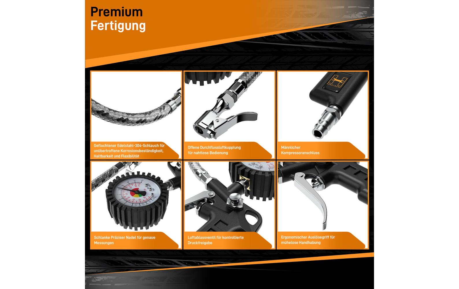 Hardtwerk Druckluft-Reifenfüllmesser Messbereich: 012 bar