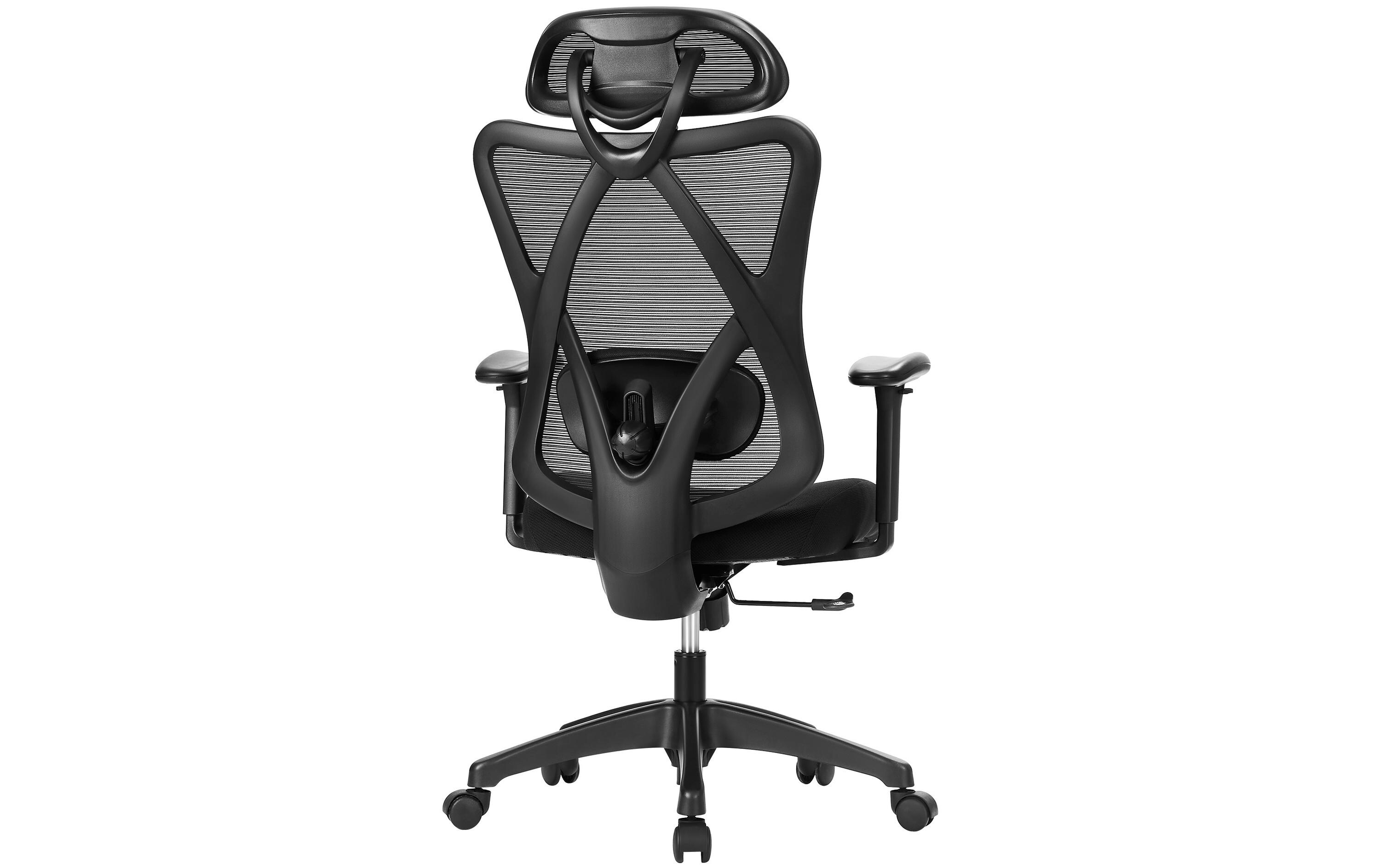 Songmics Bürostuhl mit Kopfstütze und Armlehnen, Schwarz