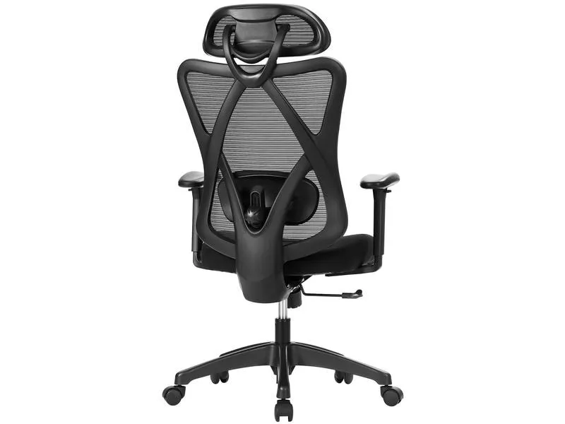 Songmics Bürostuhl mit Kopfstütze und Armlehnen, Schwarz