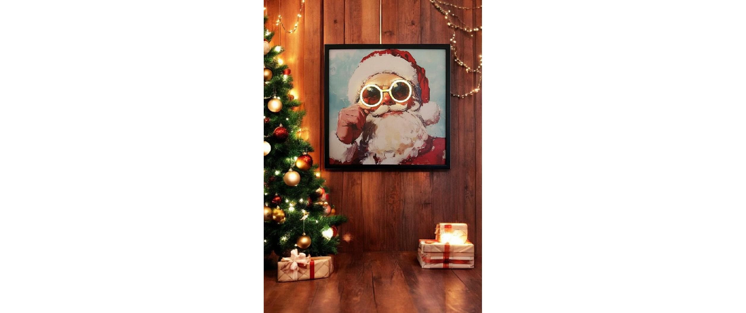 Dameco LED Bild Santa Neon Brille 46 cm x 46 cm