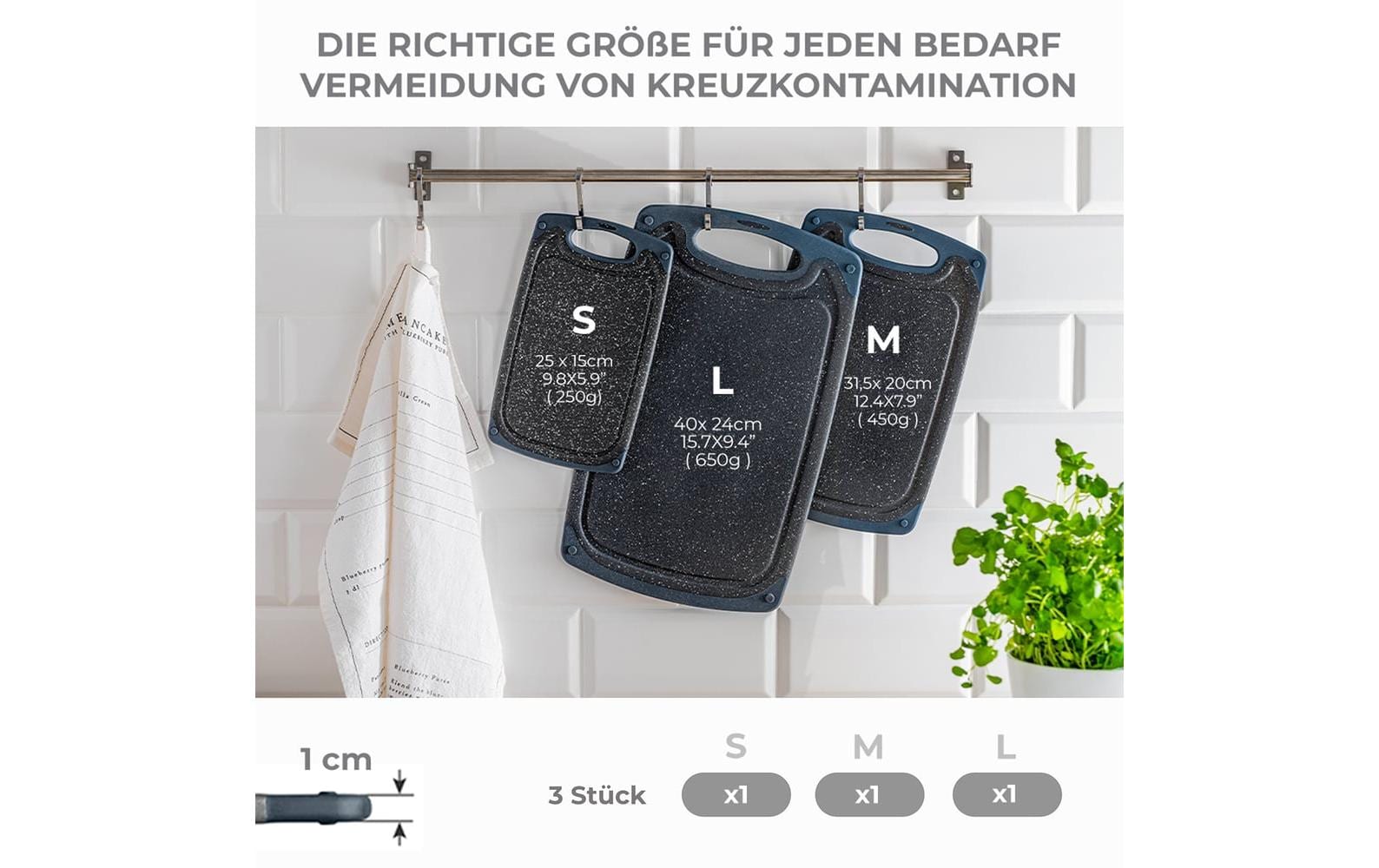 GOURMETmaxx Frühstücksbrettchen 3er-Set 24 cm x 40 cm