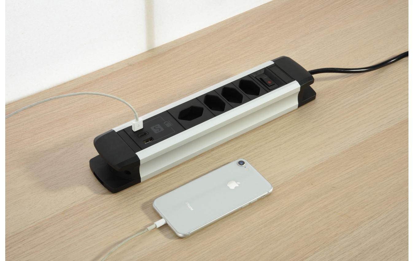 Schönenberger Steckdosenleiste 4 x T13, 2 x USB-A, 1 x USB-C, 2 m