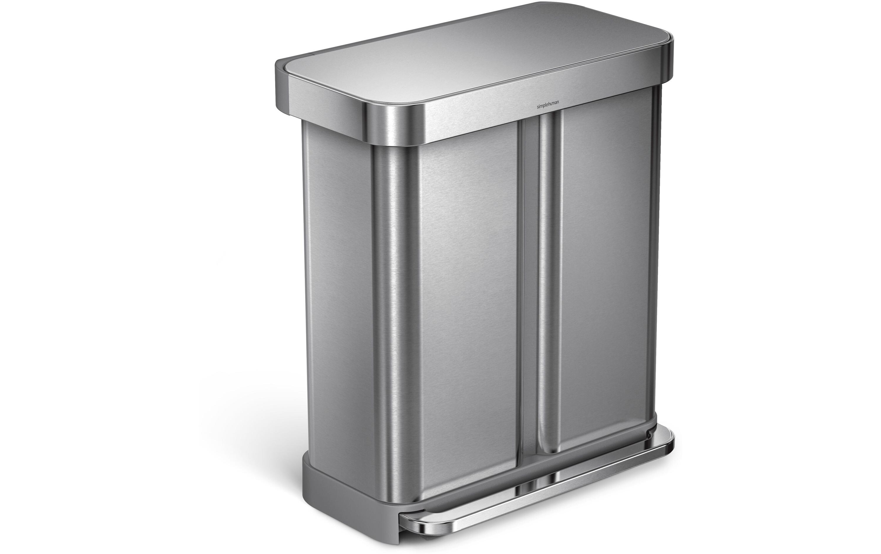 Simplehuman Abfalleimer Doppelkammer 58 l, Silber gebürstet