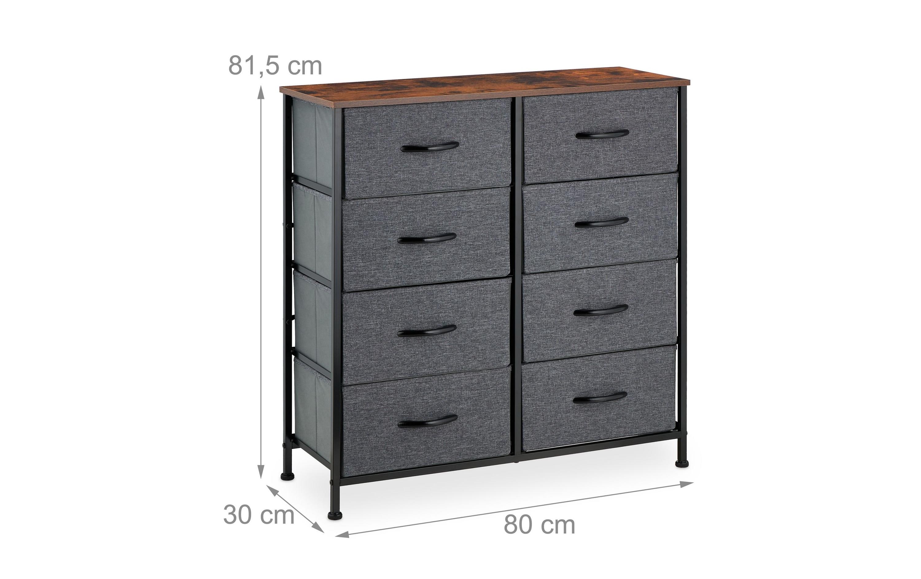relaxdays Kommode mit 8 Schubladen 81,5 x 80 cm, Dunkelgrau/Schwarz