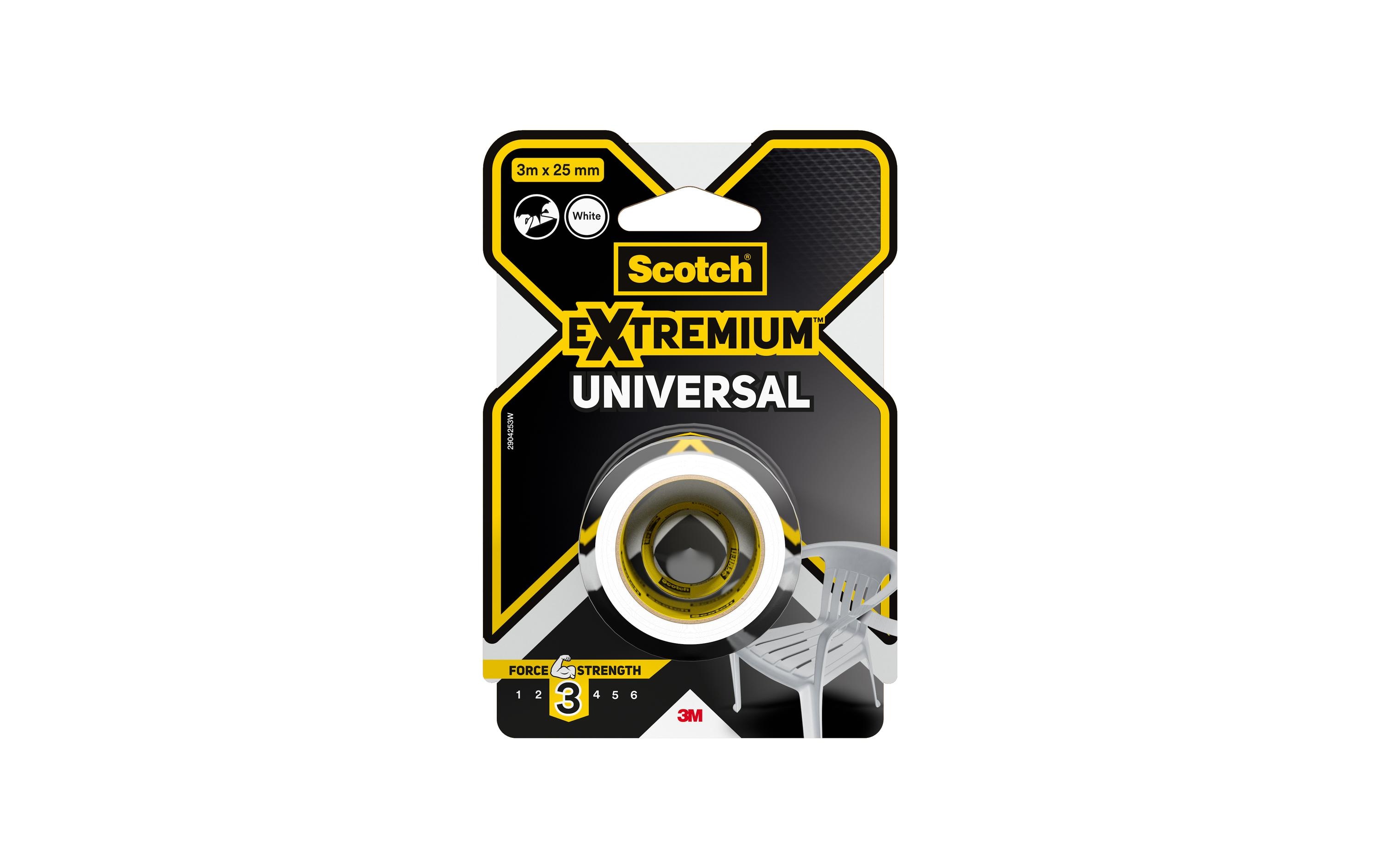 Scotch Klebeband Extremium Universal, 25 mm x 3 m, 1 Rolle, Weiss
