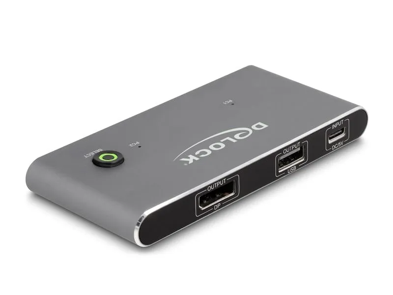 Delock KVM Switch USB-C zu DisplayPort 8K 30 Hz mit USB 2.0