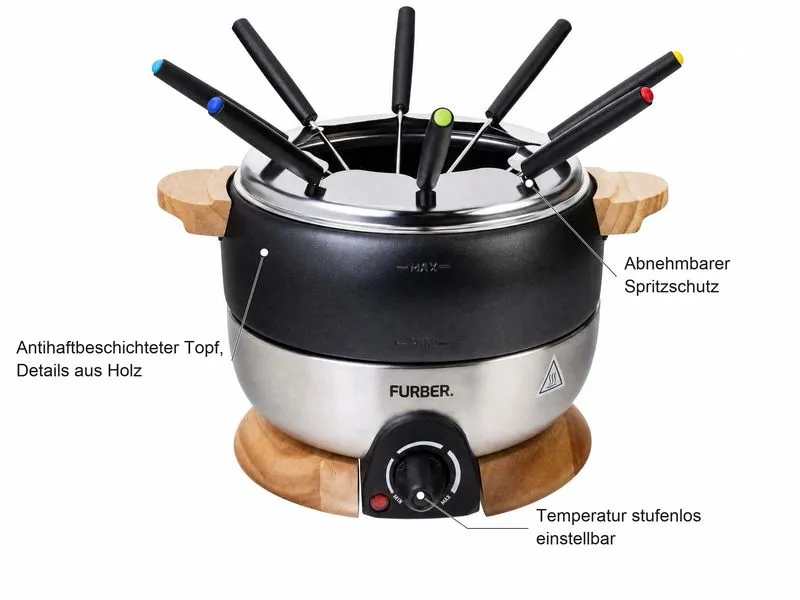 FURBER Fondue-Set Chalet 11 Teile, Schwarz/Silber