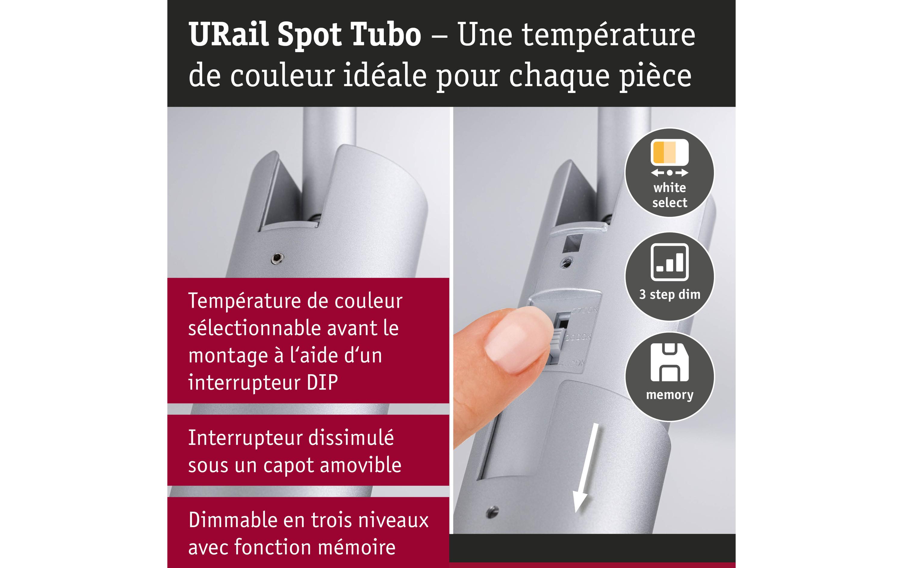 Paulmann URail Schienenspot Tubo Einzelspot Chrom 3-Step-Dim