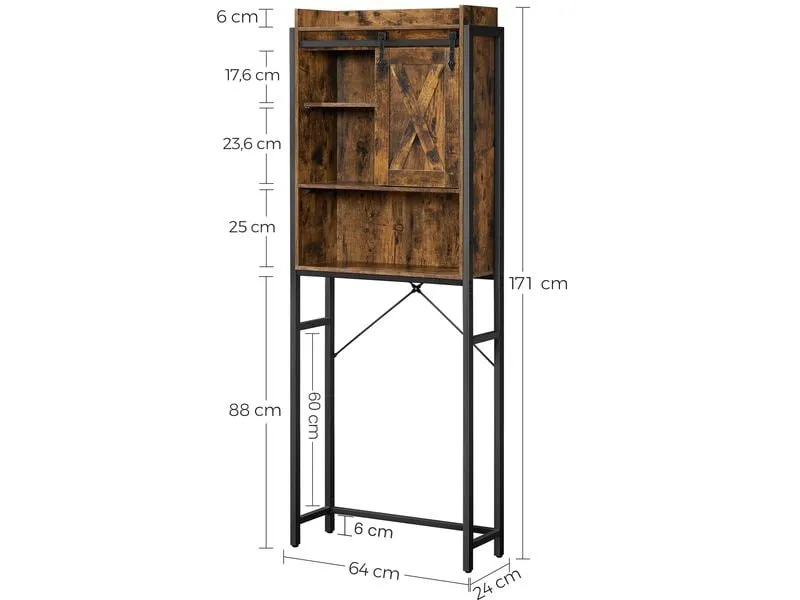 VASAGLE Badezimmerregal mit Schrank 64 x 24 x 171 cm, Braun/Schwarz VASAGLE Badezimmerregal mit Schrank 64 x 24 x 171 cm, Braun/Schwarz