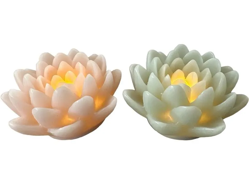 Dameco LED Wachskerze Lotus Blüte 2er Set rosa und türkis grün