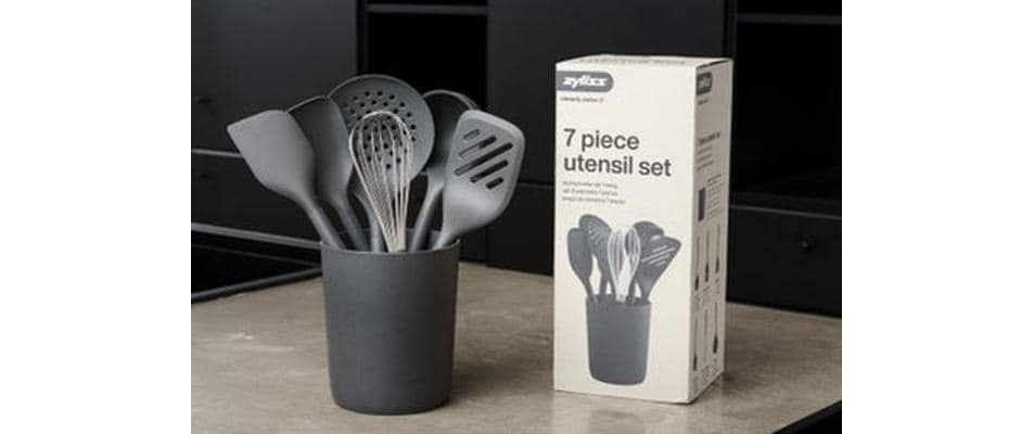 Zyliss Küchenutensilien mit Ständer 7-teilig, Grau/Silber/Schwarz