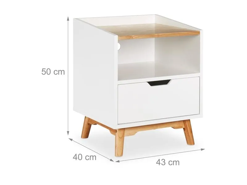 relaxdays Nachttisch mit 1 Schublade 50 x 43 cm, Nature/Weiss relaxdays Nachttisch mit 1 Schublade 50 x 43 cm, Nature/Weiss