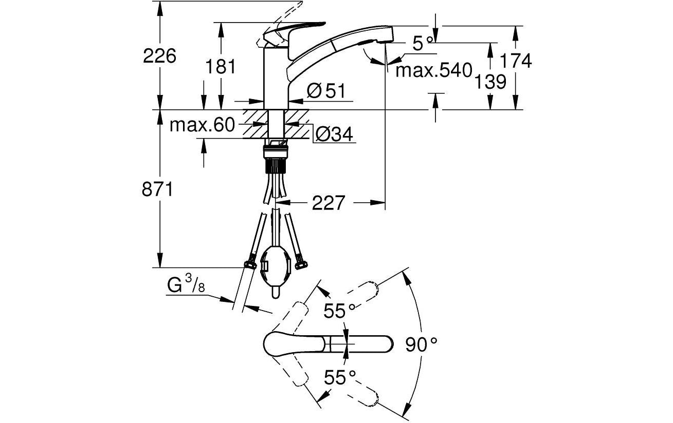 GROHE Küchenarmatur Start G3/8, Messing, herausziehbar