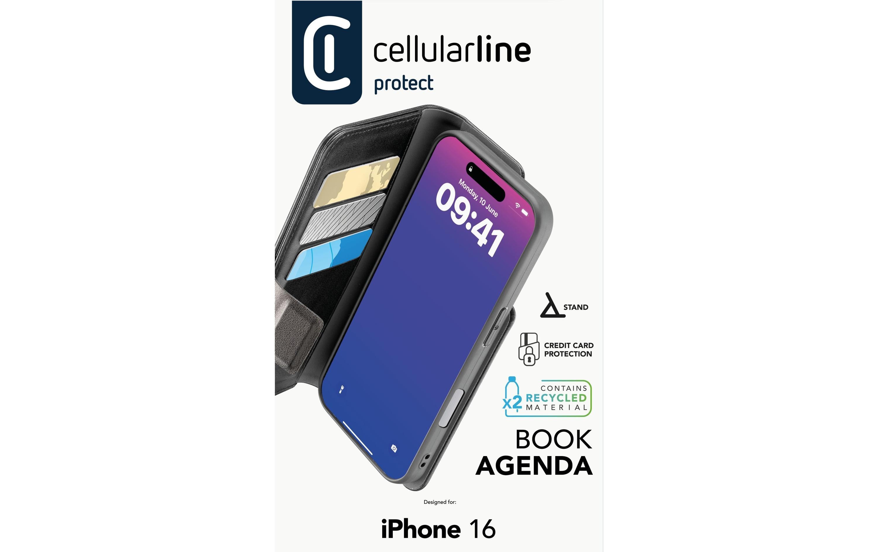 Cellular Line Book Cover Book Agenda 2 iPhone 16 Schwarz