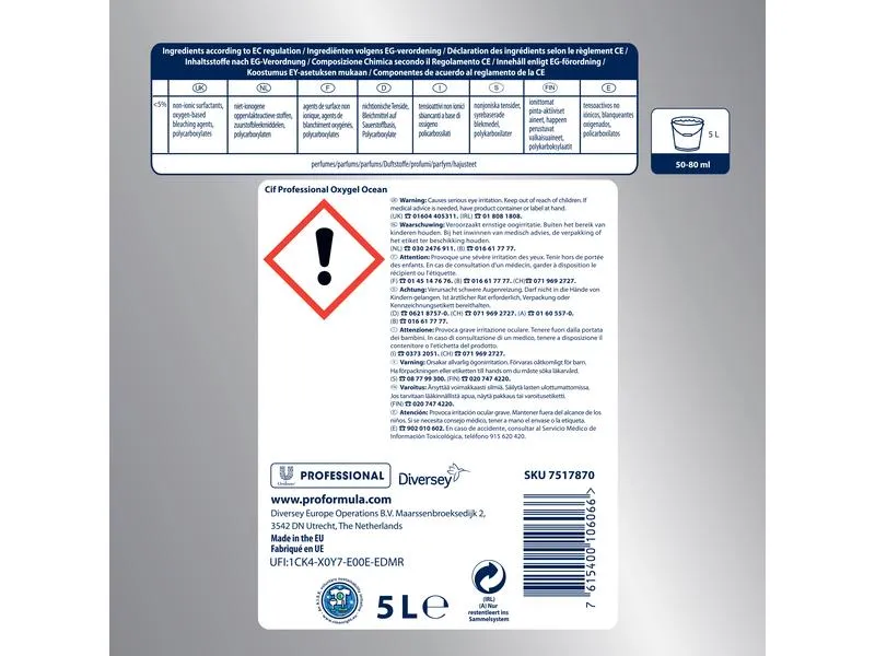 Diversey Pro Formula Allzweckreiniger Cif Professional Oxy Gel Ocean 5 l Diversey Pro Formula Allzweckreiniger Cif Professional Oxy Gel Ocean 5 l
