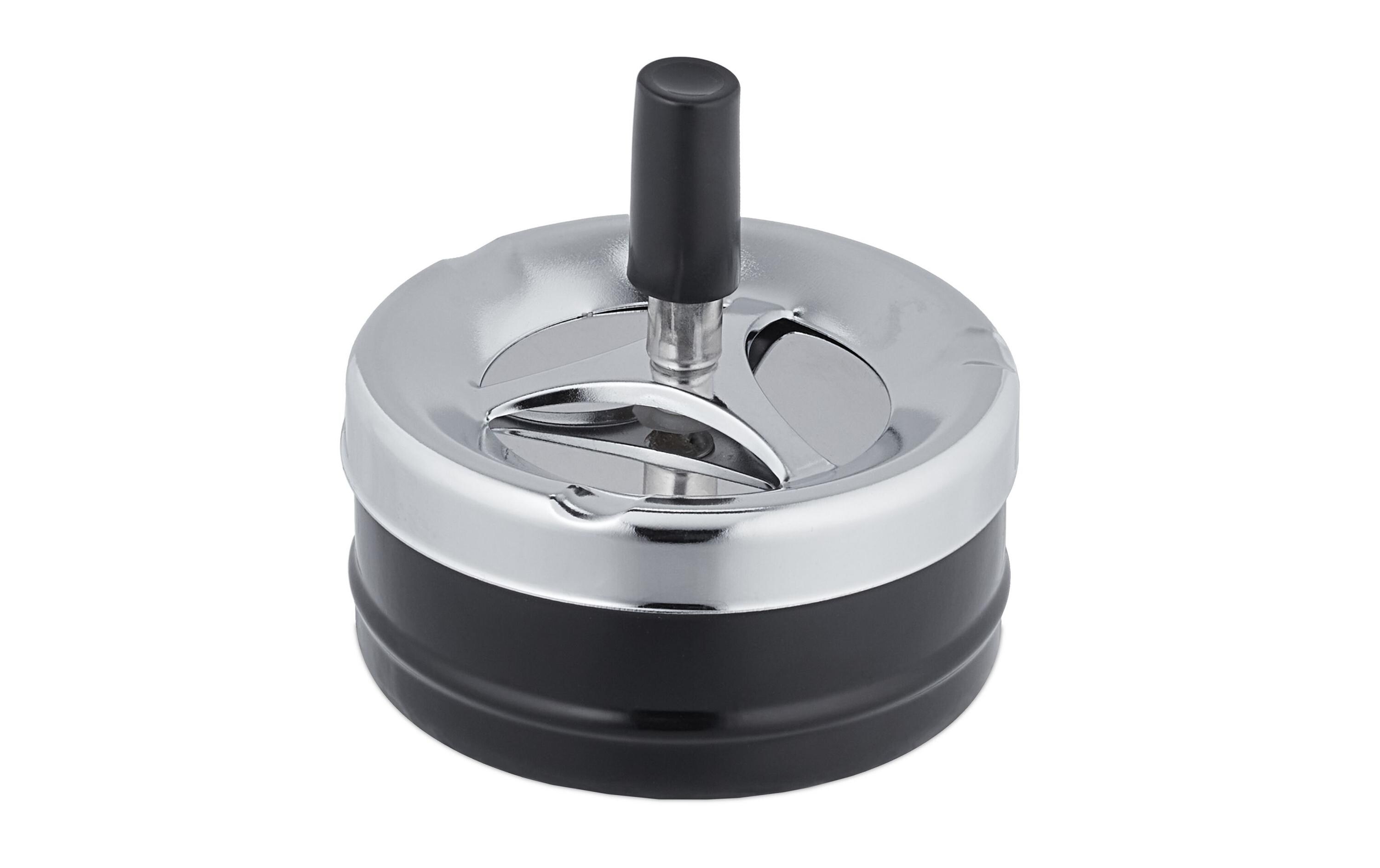 relaxdays Aschenbecher mit Drehdeckel Schwarz/Silber