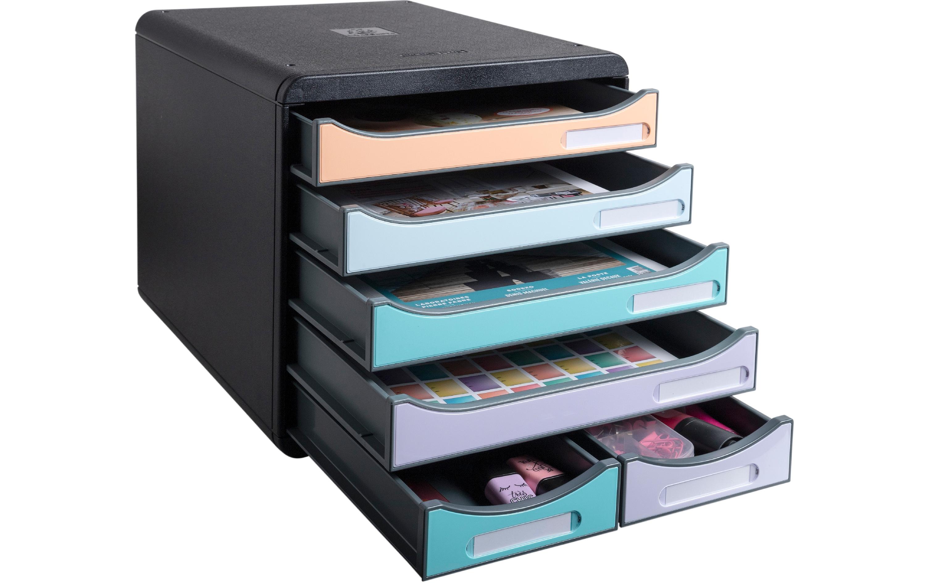 Exacompta Schubladenbox Big-Box Maxi 6 Schubladen, Mehrfarbig Aquarel
