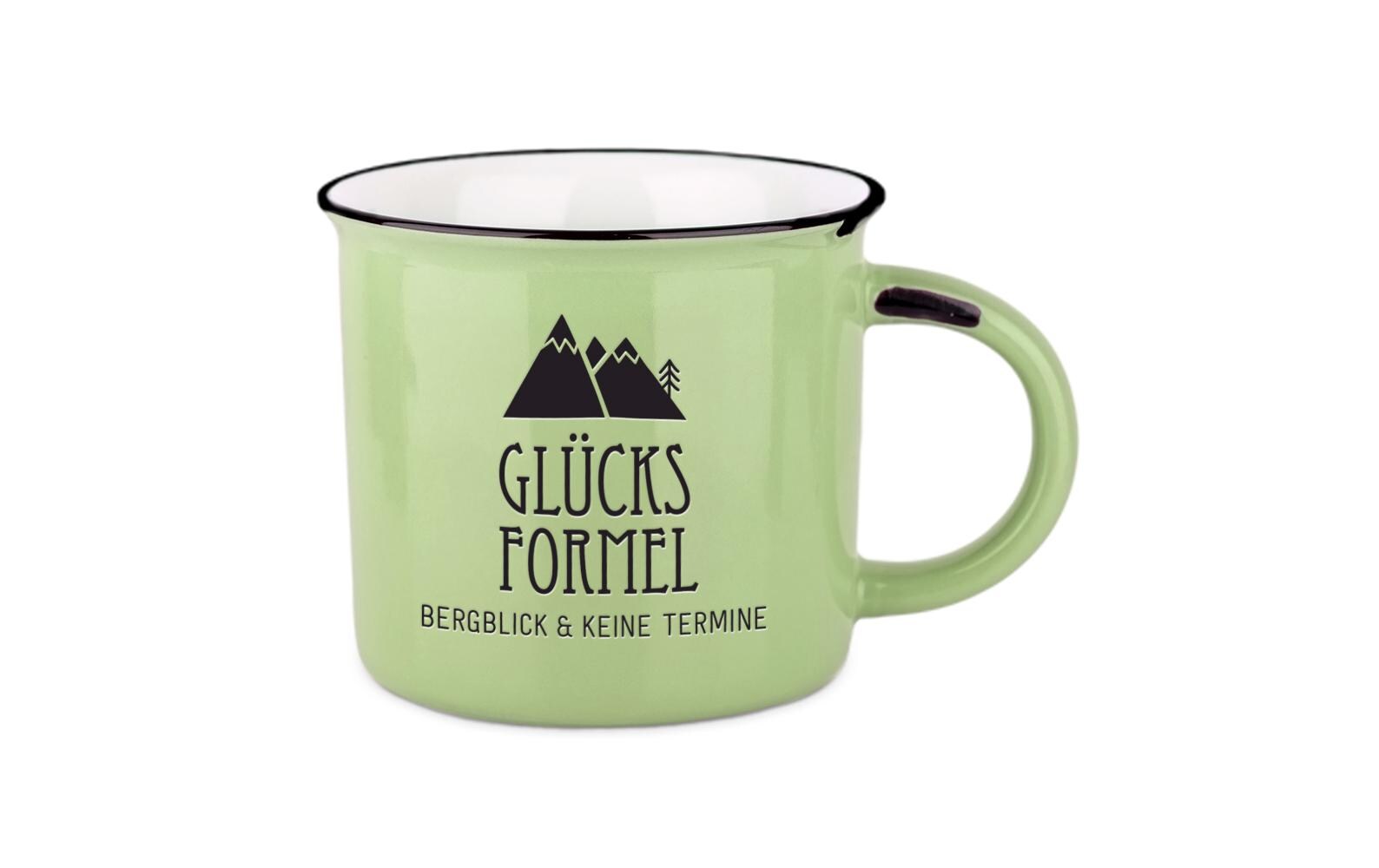 Grafik Werkstatt Vintage Becher Bergglück, Glücksformel