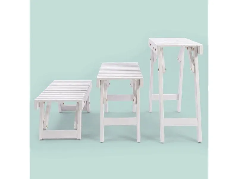 relaxdays Blumentreppe Tannenholz, Weiss, 3er Set relaxdays Blumentreppe Tannenholz, Weiss, 3er Set