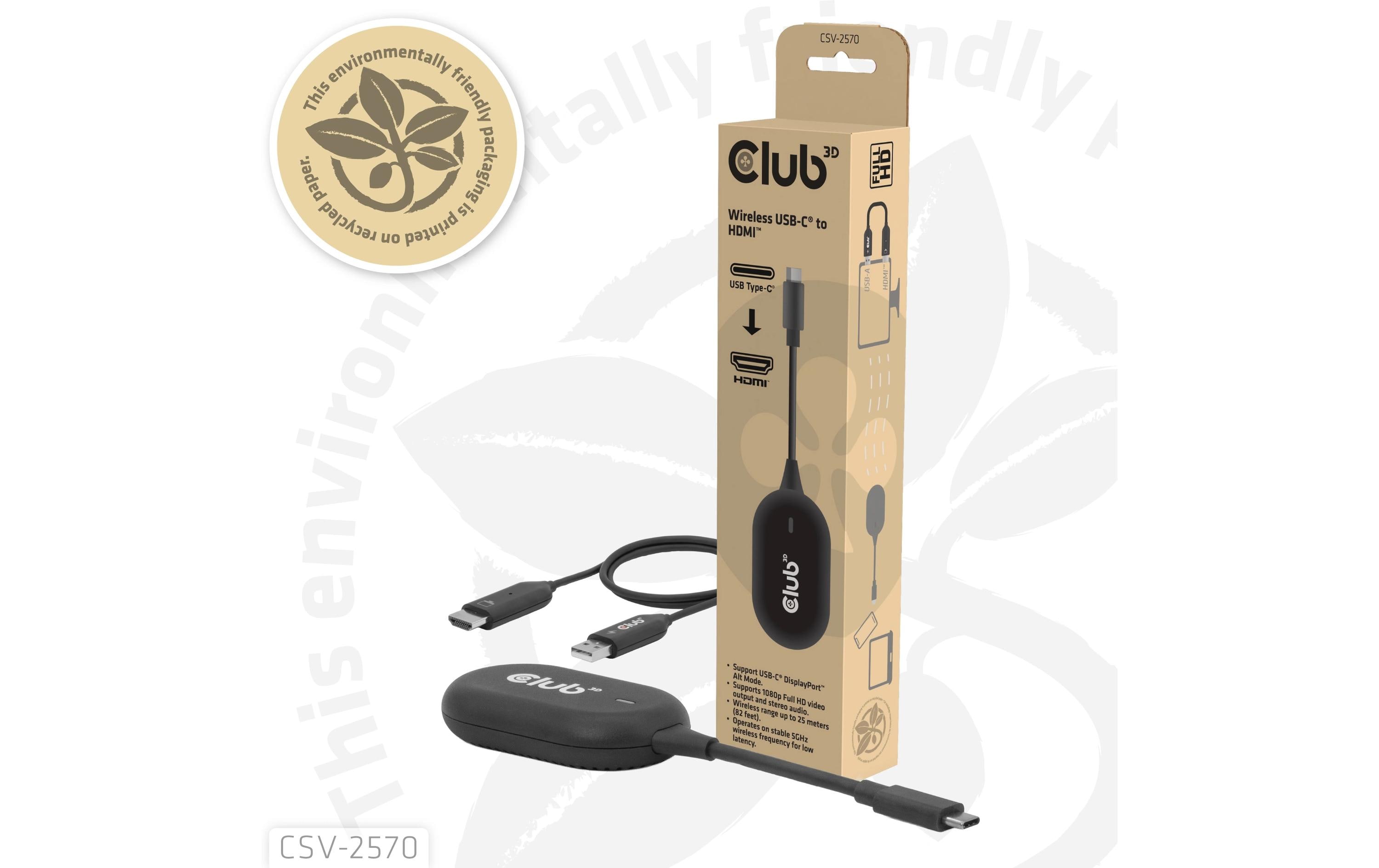 Club 3D CSV-2570 Drahtloser Sender und -Empfänger USB Type-C - HDMI