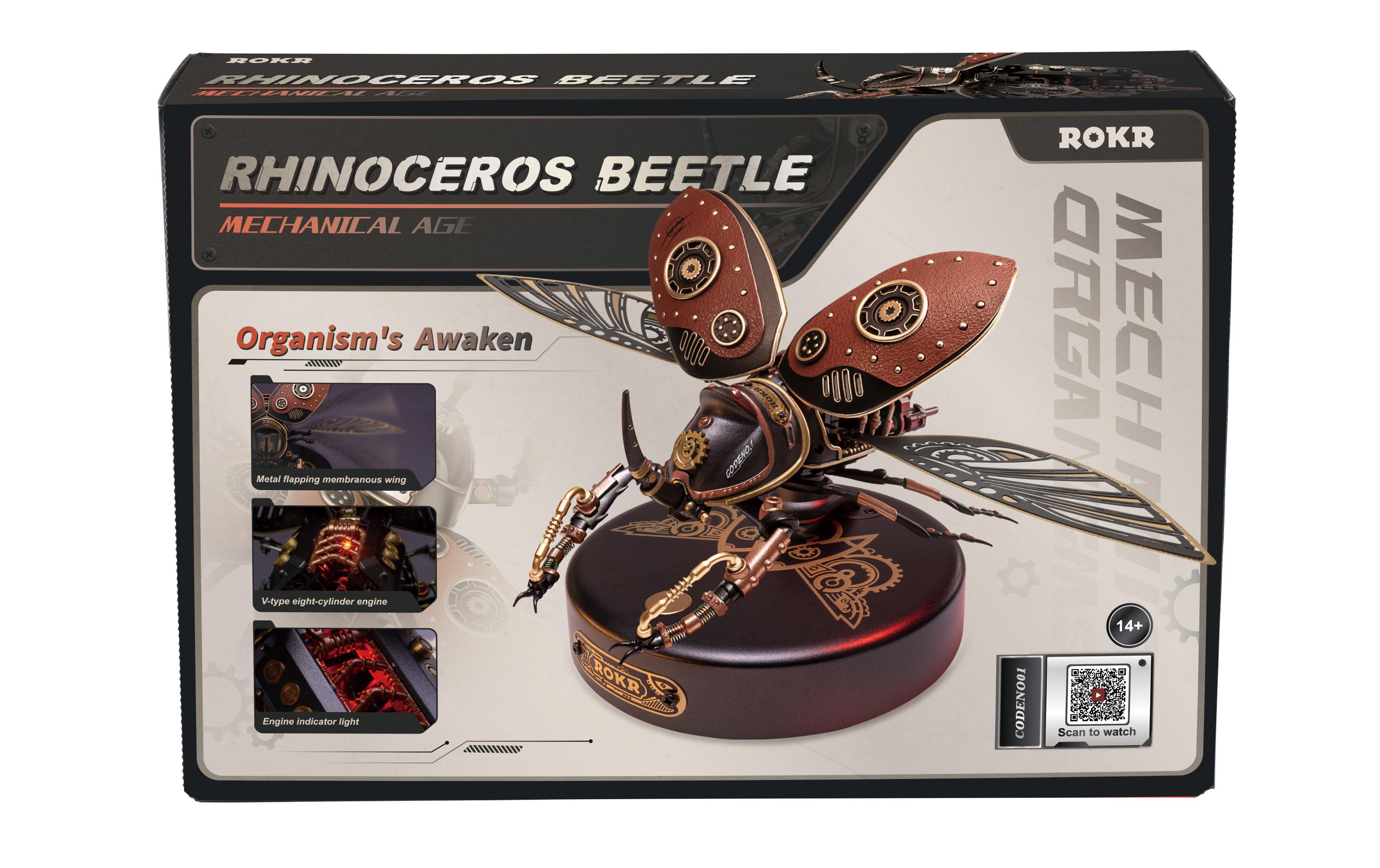 RoboTime Bausatz ROKR Mechanischer Rhinozeros Käfer Braun