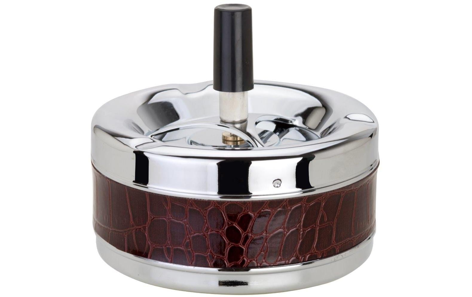 Dameco Aschenbecher mit Schleuderdeckel, Braun/Silber