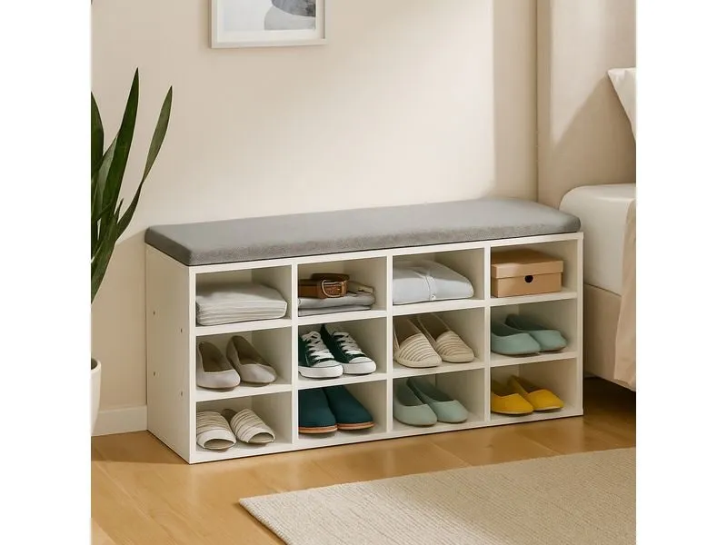 relaxdays Schuhbank mit Sitzfläche mit 12 Fächern, Grau/Weiss relaxdays Schuhbank mit Sitzfläche mit 12 Fächern, Grau/Weiss